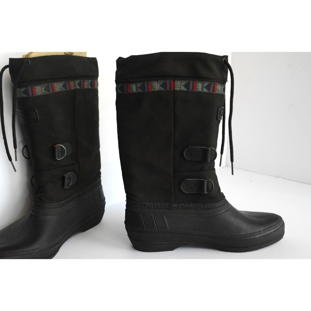 LL Bean Women's Black Canvas Pull On Mid Calf Drawstring Winter Boots Size 7 - Picture 10 of 16